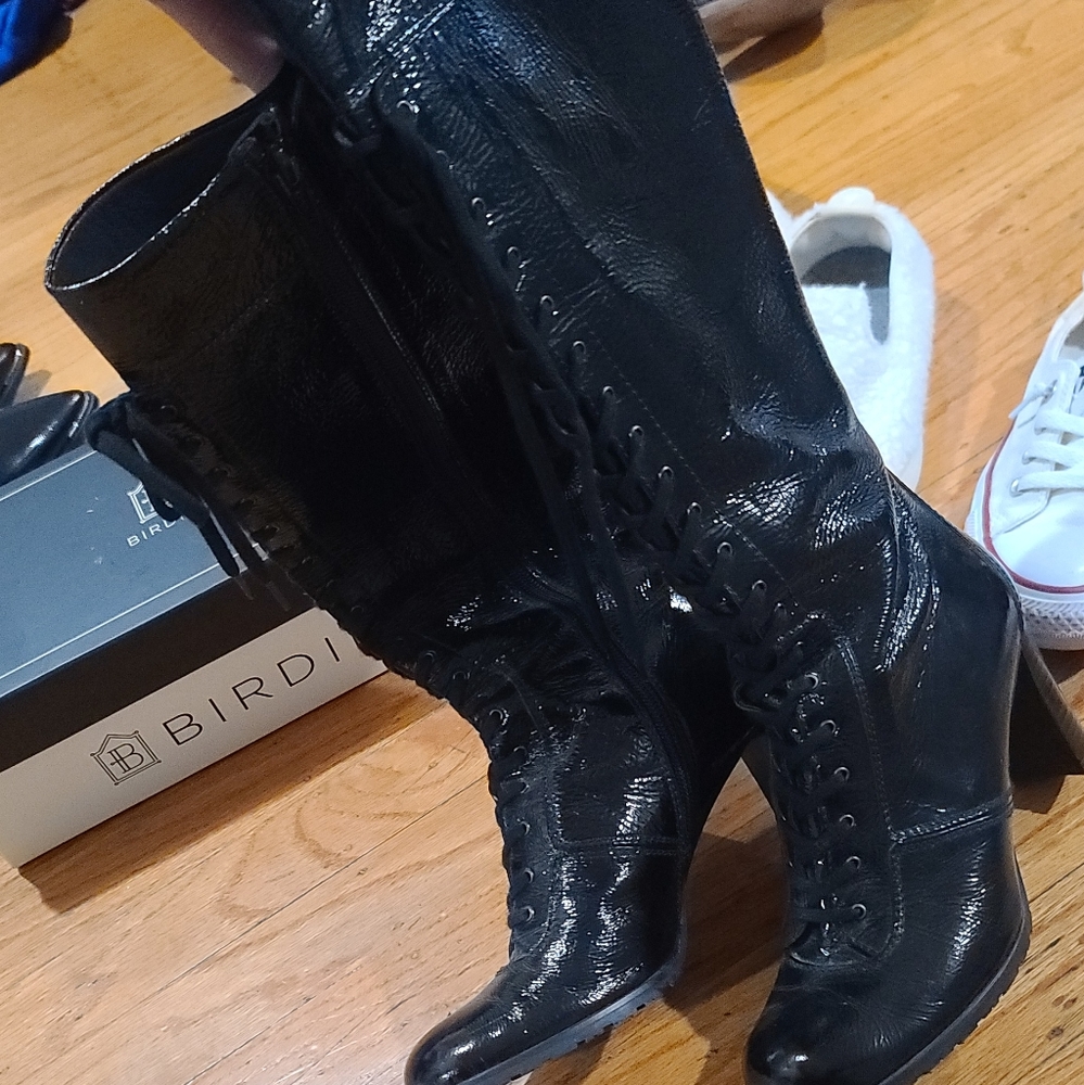 Stuart Weitzman Black Leather Boots Laced